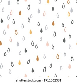 Raindrop Shapes Seamless Vector Pattern. Simple Rain Colourful Light Scandinavian Baby Print. Rainy Weather Sky Nursery Design