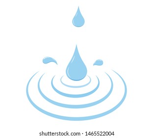 Raindrop and silhouette of circles of water, vector illustration on white background.