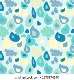 Raindrops and Cloud in Sunshine Day, Vector, Illustration