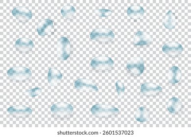 Raindrops, dew on leaves, elements for your design project on a transparent background. EPS10 Vector Illustration