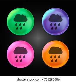 Raindrops falling of a black cloud crystal ball design icon in green - blue - pink and orange.