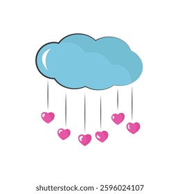 Raindrops falling from a cloud, blending into a soft pink heart shape, minimal design. 