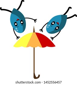 raindrops falling on umbrella cartoon characters for design concept for autumn and weather