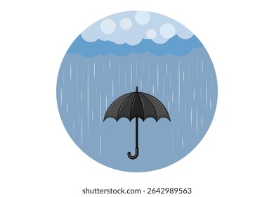 Raindrops falling on umbrella vector design, flat cartoon style in pastel shades for kids weather visuals, seasonal illustrations, and nursery decoration

