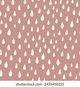 Raindrops hand drawn seamless pattern. Children room decor in pastel color. Kids nursery. Rainbow raindrops. Baby shower party. Cute trendy design for fabric, card, wallpaper. Vector illustration.