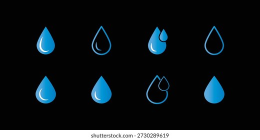 Estilo de línea de icono de gotas de lluvia. Vectores de elementos de Diseño gráfico. Vector del logotipo de los iconos de la gota de agua. Conjunto de gotas líquidas con siluetas de Vector simples. Icono lineal de iconos de gota de agua. 