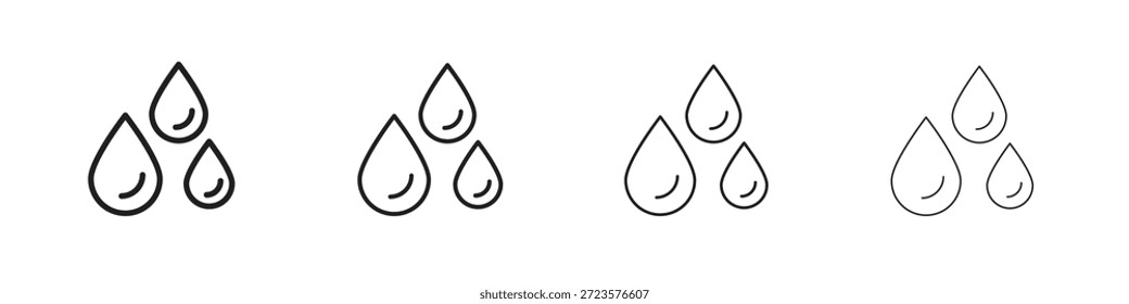 Ícones de pingos de chuva projetados em estilo de contorno, linha e traçado