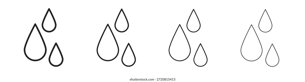 Raindrops icons outline black vector design. Line with editable stroke.