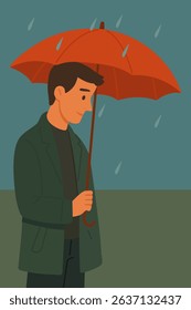 Raindrops, man under umbrella. Vector stock illustration eps10.