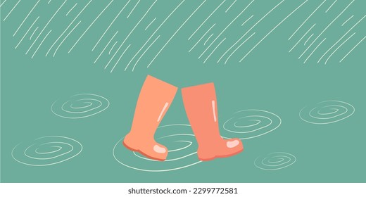 Raindrops on a blue background. Rainfall. Water. Retro. Template for a website, banner, poster. Vector flat illustration.