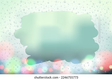 Raindrops on the misted window glass. vector background