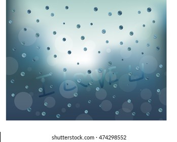 Raindrops on the sweety glass with text i love u, vector