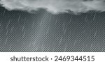 Raindrops on transparent background. Storm with rain and white cloud isolated on transparent background. Downpour, hail rainy weather. png