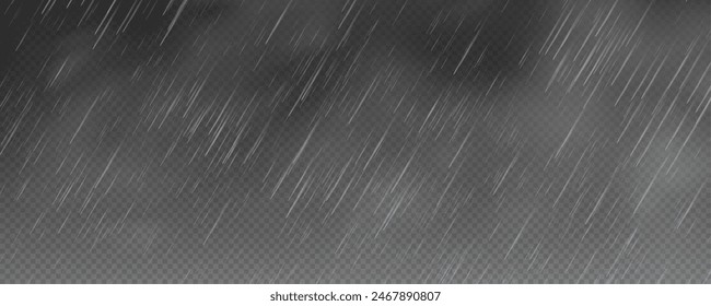  Raindrops on transparent background. Storm with rain and white cloud isolated on transparent background. Downpour, hail rainy weather. png