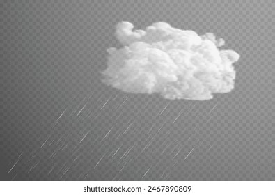  Gotas de lluvia sobre fondo transparente. Tormenta con lluvia y nubes blancas aisladas sobre fondo transparente. Aguacero, granizo Clima lluvioso. png