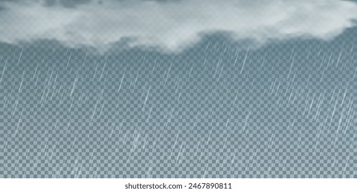  Raindrops on transparent background. Storm with rain and white cloud isolated on transparent background. Downpour, hail rainy weather. png