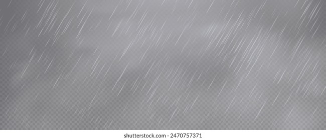 Raindrops on transparent background. Storm with rain and white cloud isolated on transparent background. Downpour, hail rainy weather. png