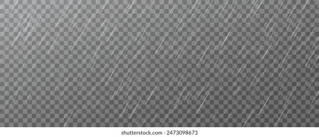 Raindrops on transparent background. Storm with rain and white cloud isolated on transparent background. Downpour, hail rainy weather. png