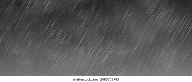 Raindrops on transparent background. Storm with rain and white cloud isolated on transparent background. Downpour, hail rainy weather. png