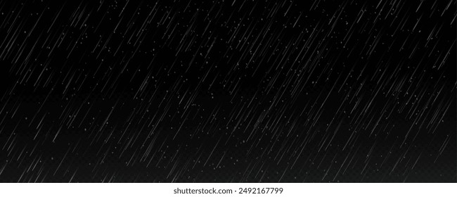 Raindrops on transparent background. Storm with rain and white cloud isolated on transparent background. Downpour, hail rainy weather. Rain and snow, rain and hail png.