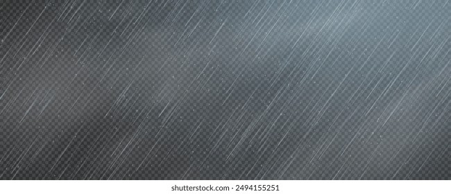 Raindrops on transparent background. Storm with rain and white cloud isolated on transparent background. Downpour, hail rainy weather. Rain and snow, rain and hail png.