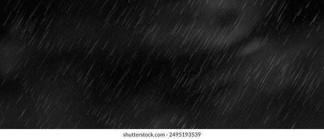 Raindrops on transparent background. Storm with rain and white cloud isolated on transparent background. Downpour, hail rainy weather. Rain and snow, rain and hail png.