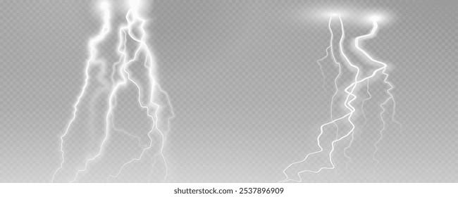 Raindrops on transparent background. Storm with rain and white cloud isolated on transparent background. Downpour, hail rainy weather. png realistic lightning light.