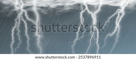 Raindrops on transparent background. Storm with rain and white cloud isolated on transparent background. Downpour, hail rainy weather. png realistic lightning light.