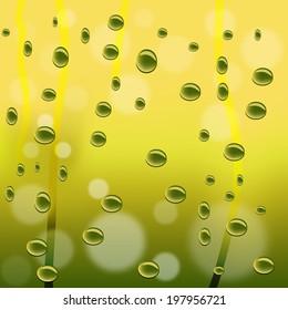 Raindrops On window green background