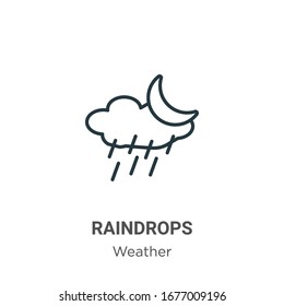 Raindrops outline vector icon. Thin line black raindrops icon, flat vector simple element illustration from editable weather concept isolated stroke on white background