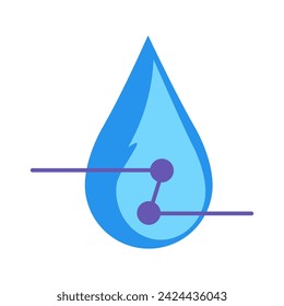 Raindrops and pipes symbol. Droplet in vivid hue of blue, abstract techno element for modern and retro technological design. Simple color vector pictogram isolated on white background