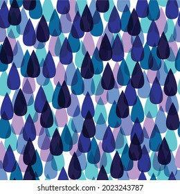 Raindrops and rain, shades of blue. Seamless pattern