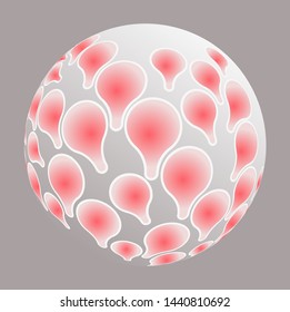 raindrops sphere with petals reflection in silver red shades