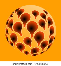 raindrops sphere with petals reflection in warm red light shades