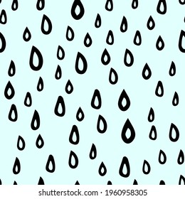 Raindrops texture vector sketch seamless pattern. Black and white hand drawn rain drops doodle background. Isolated circle bubbles blobs, line, ink
