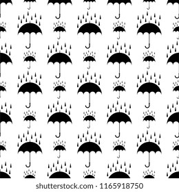 Raindrops Tripping On Umbrella Icon Seamless Pattern Vector Art Illustration