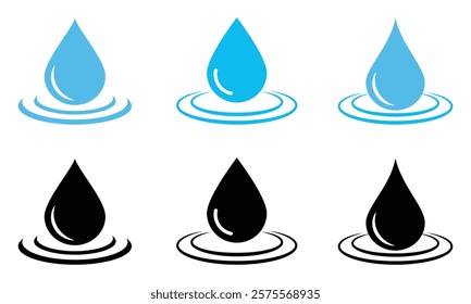 Raindrops vector icon set. Water droplet vector icon.  Black and blue color water drop icon set