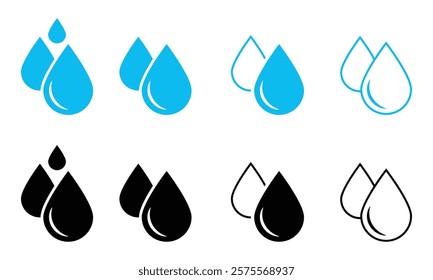 Raindrops vector icon set. Water droplet vector icon.  Black and blue color water drop icon set