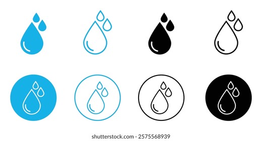 Raindrops vector icon set. Water droplet vector icon.  Black and blue color water drop icon set