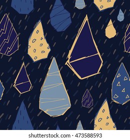 Raindrops Vector Seamless Pattern. Handdrawn Rainy Pattern Background. Naive Melancholic Raindrops Surface Pattern. Childish Sad Pattern for your Textile.