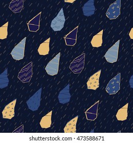 Raindrops Vector Seamless Pattern. Handdrawn Rainy Pattern Background. Naive Melancholic Raindrops Surface Pattern. Childish Sad Pattern for your Textile.