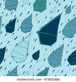 Raindrops Vector Seamless Pattern. Handdrawn Rainy Pattern Background. Naive Melancholic Raindrops Surface Pattern. Childish Sad Pattern for your Textile.