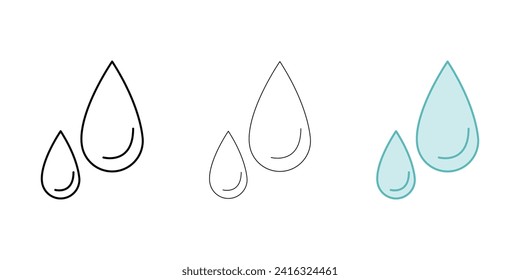 Raindrops Weather Icon vector image on white background. Three icons thick, thin, colored outline. Can be used for mobile apps, web apps and print media