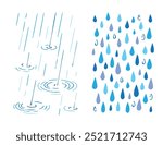 Rainfall dashed lines and raindrops pattern background