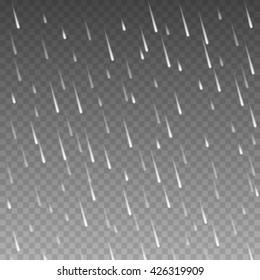 Rainfall design fall effect template on transparent. Downpour Rain storm effect vector template.