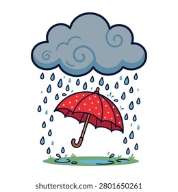Rainfall Forecast Symbol with Umbrella Flat Vector Illustration