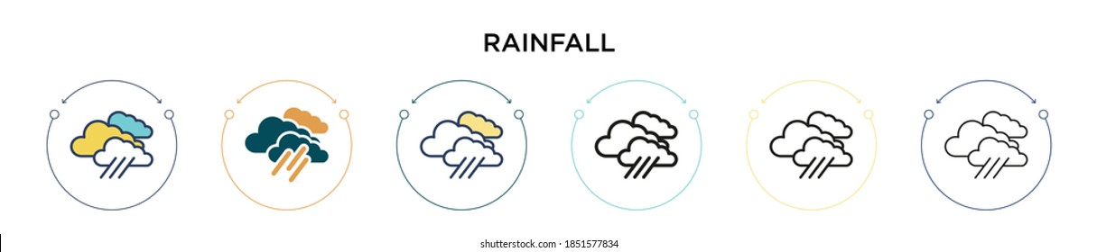 Rainfall icon in filled, thin line, outline and stroke style. Vector illustration of two colored and black rainfall vector icons designs can be used for mobile, ui, web