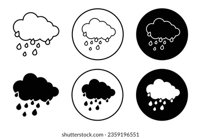Rainfall icon set. heavy rain cloud vector symbol in black filled and outlined style.