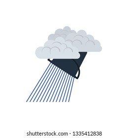 Lluvia como del icono del balde. Diseño de color plano. Ilustración vectorial.