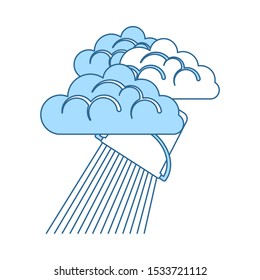 Regen wie aus dem Eimer-Symbol. Einfach mit dem Design der blauen Füllung übereinstimmen. Vektorgrafik.